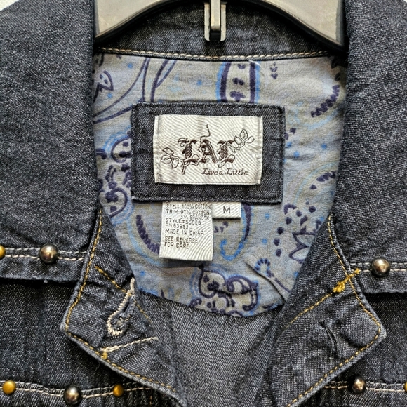 LAL Black Studded Denim Jean Jacket Classic Style Size M - Picture 6 of 6